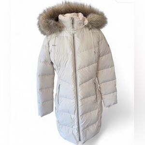 New Ralph Lauren RLL Faux-Fur-Trim Hooded Puffer Women’s Cream Coat Size M NWT